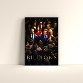 Billions TV show poster featuring main characters in a crowded scene by Dripster